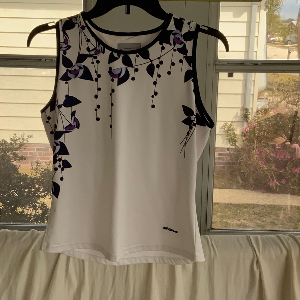 Women's White and Purple Sleeveless Top